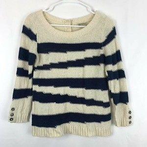 lucky brand striped knit 3/4 sleeve pullover sweater small